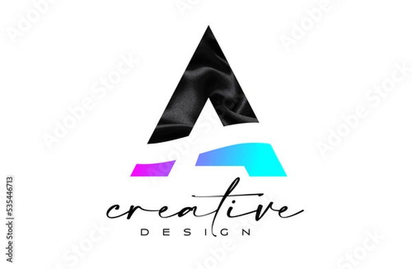 Fototapeta Black Silk Letter A Logo Design with Textile Material Texture and Creative Design Vector