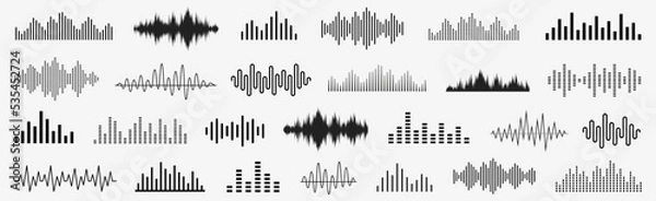 Obraz Sound wave set. Sound waves, Equalizer, Audio waves, Radio signal, Music. Recording. Vector illustration