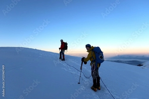 Fototapeta Multi day summer expedition through some glaciers in the alps. On the Monterosa massif starting from Zermatt and summiting multiple 4000m mountains