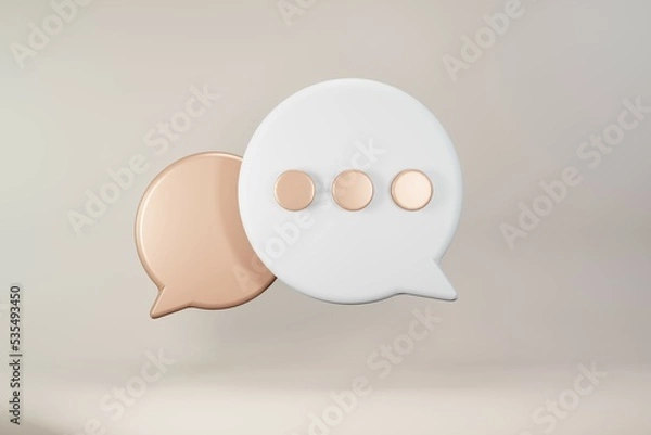 Fototapeta Chat 3d icon  render rose gold chat icon, ux, ui, contact us, comment and messenger concept. 3D illustrator design.