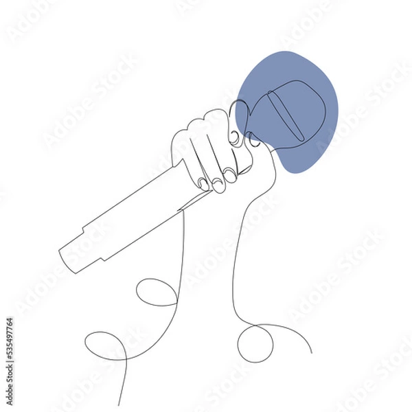 Fototapeta hand with microphone one continuous line drawing, isolated vector