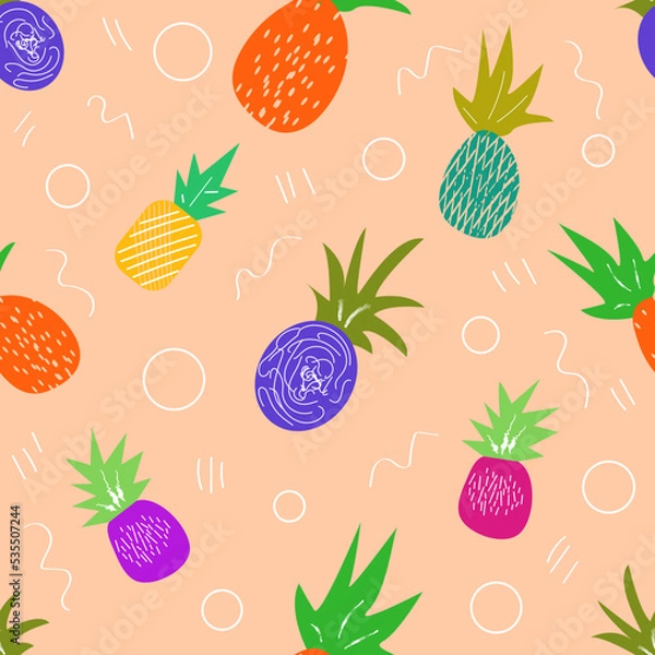 Fototapeta Vector image. Seamless pattern. Pineapples.