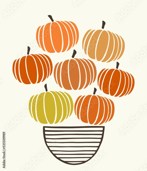 Fototapeta Cute design with pumpkins on a vase.