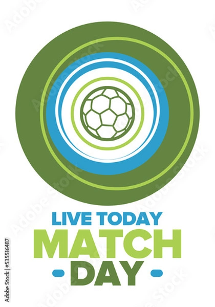 Fototapeta Soccer Match Day. Game day. Fooball pitch and ball. World championship and european cup. League playoff, final of regular season. Sport poster. Vector illustration