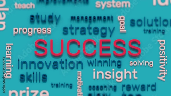 Obraz Success word and terms cloud top view background. 3d illustration	