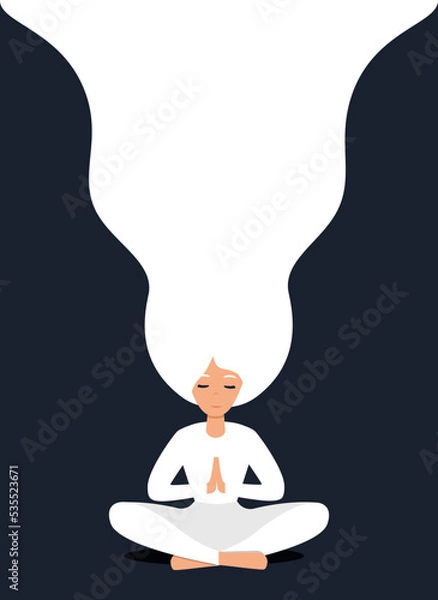 Obraz Girl in yoga lotus practices meditation. Vector illustration in flat style. Template for banner, postcard or poster. Young woman meditating.