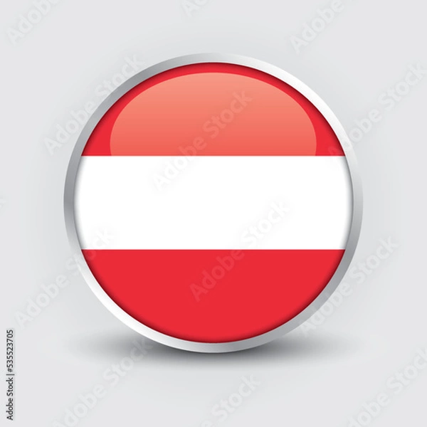 Fototapeta Austria round flag design is used as badge, button, icon with reflection of shadow. Icon country. Realistic vector illustration.