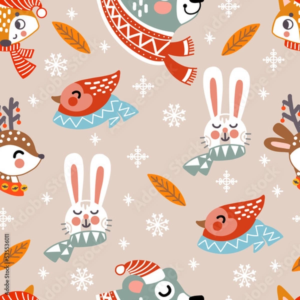 Fototapeta Seamless pattern christmas friends background vector illustration