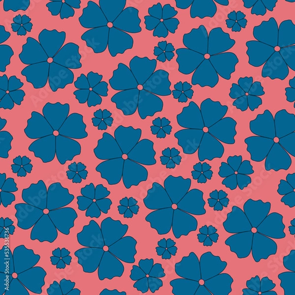 Fototapeta Peach and blue repeat floral seamless pattern background.  Perfect for fabric, scrapbooking, quilting, wallpaper and many more projects.