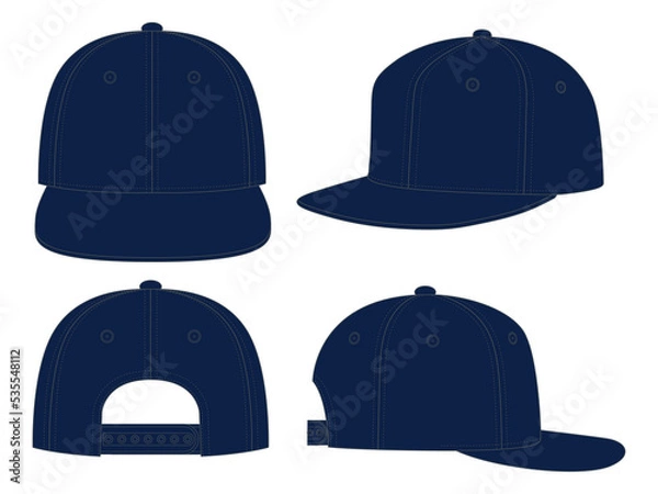 Obraz Blank Navy Blue Hip Hop Cap With Adjustable Snap Back Strap Closure Template on White Background, Vector File