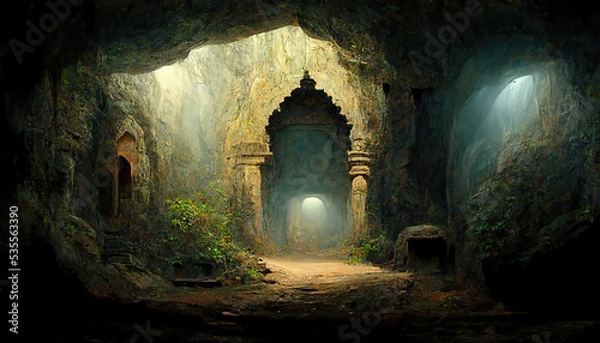Obraz AI generated image of an ancient Hindu temple inside a cave