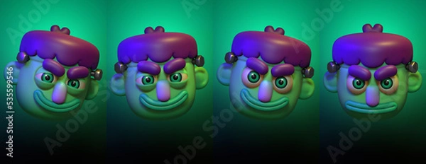 Obraz 3D Cartoon stylized halloween monsters poster bundle frankenstein zombie creature 