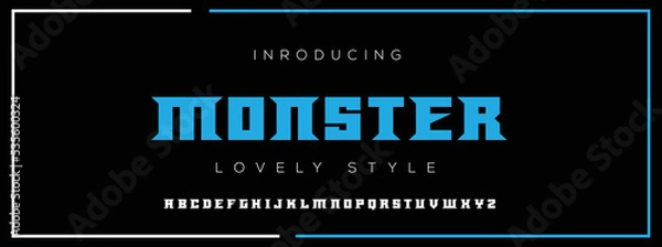 Fototapeta MONSTER new minimal tech Letter Alphabet Fonts Logo design and Luxury vector typeface design. Great artwork.