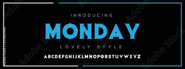 Fototapeta MONDAY Modern Minimal Tech font style. Tech letter typeface. Luxury Vector Logo illustration.