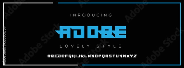 Fototapeta ADOBE Modern Minimal Tech font style. Tech letter typeface. Luxury Vector Logo illustration.