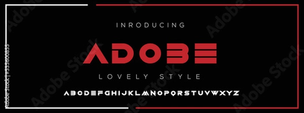 Fototapeta ADOBE Modern Minimal Tech font style. Tech letter typeface. Luxury Vector Logo illustration.