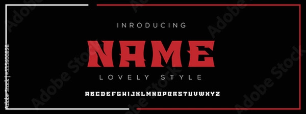 Fototapeta NAME Modern Minimal Tech font style. Tech letter typeface. Luxury Vector Logo illustration.