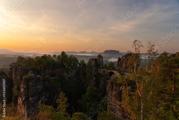 Obraz bastei bridge at sunrise in autumn