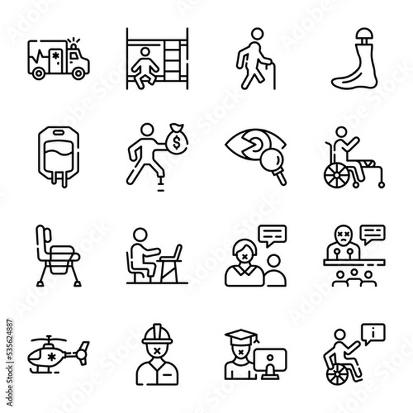 Fototapeta Set of Handicapped Outline Icons 

