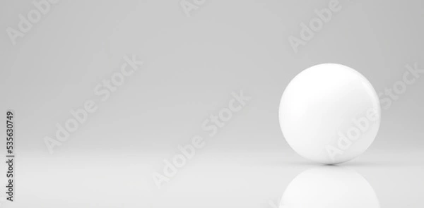 Fototapeta White sphere in a light gray room infinite background wallpaper banner. Place for text, mockup, copy space. 3d illustration. Minimal concept.