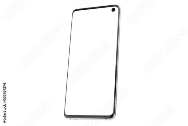 Obraz Smartphone with a white display on a white isolated background. Copyspace