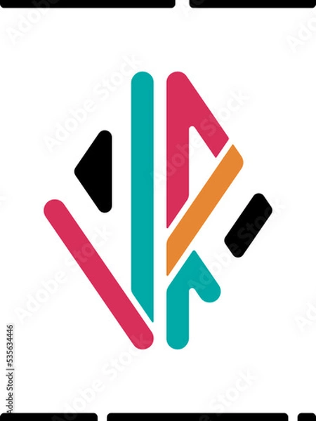 Obraz VR letters design for logo and icons. Colorful creative minimal sign for virtual reality, cyber space, metaverse, web. Digital brand identity.