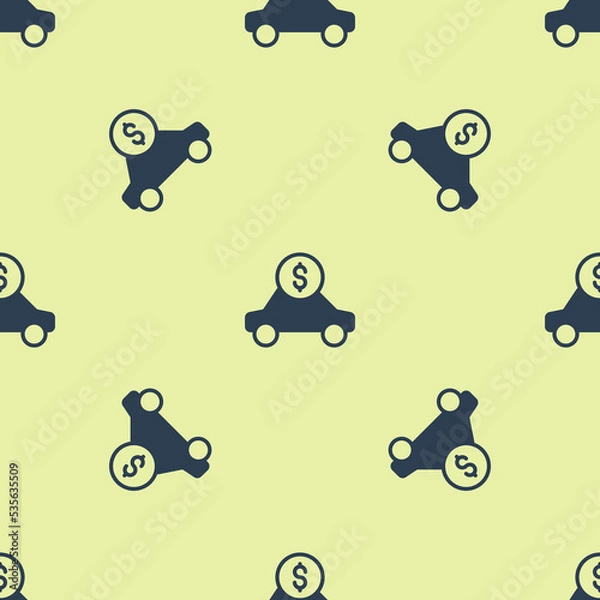 Fototapeta Blue Car rental icon isolated seamless pattern on yellow background. Rent a car sign. Key with car. Concept for automobile repair service. Vector