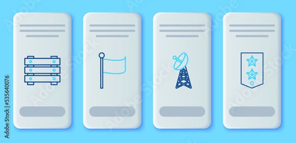 Obraz Set line Flag, Radar, Military ammunition box and Chevron icon. Vector