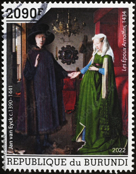 Fototapeta Arnolfini Portrait by Jan Van Eick on postage stamp