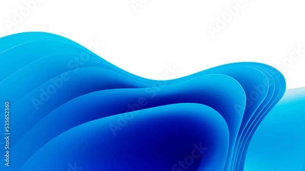 Fototapeta Blue wavy abstraction shape on white isolated background. 3D rendered illustration of trendy modern image in Win 11 style