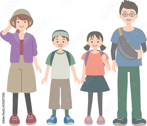 Fototapeta アウトドアスタイルの家族イラスト