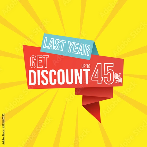 Fototapeta Discount last year up to 45 percent red banner with floating ribbon banner for promotions and offers.