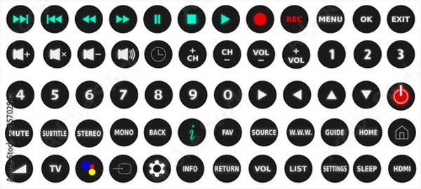 Fototapeta Media player icons, remote control buttons vector illustration
