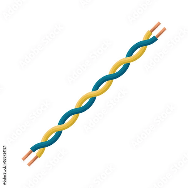 Fototapeta Paired twisted electric wire. A wire is an electrical product that serves to connect an electric current source with a consumer, components of an electrical circuit. Vector illustration isolated.