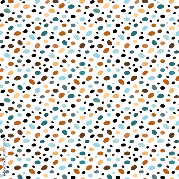 Fototapeta Vector pattern of oval multi-colored spots on a transparent background. Brown and blue shades. Seamless image.