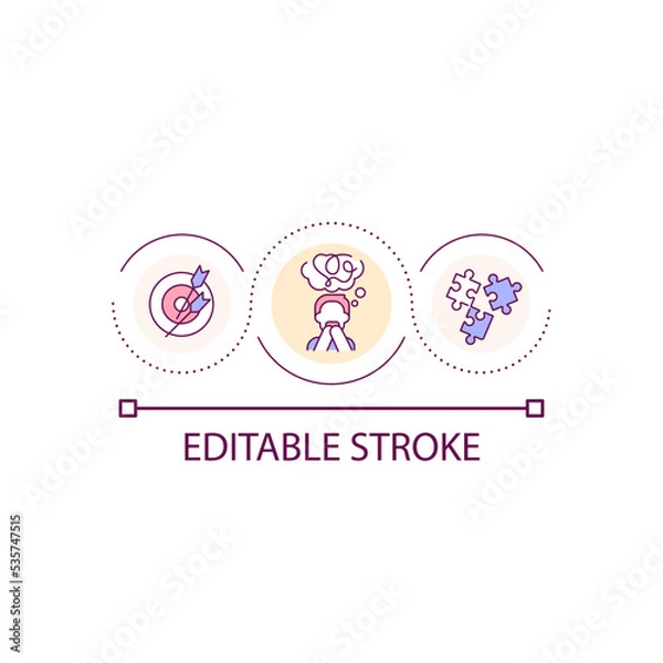 Fototapeta Trouble focusing loop concept icon. Sustained attention issue. Hard to complete task. Unable to work abstract idea thin line illustration. Isolated outline drawing. Editable stroke. Arial font used