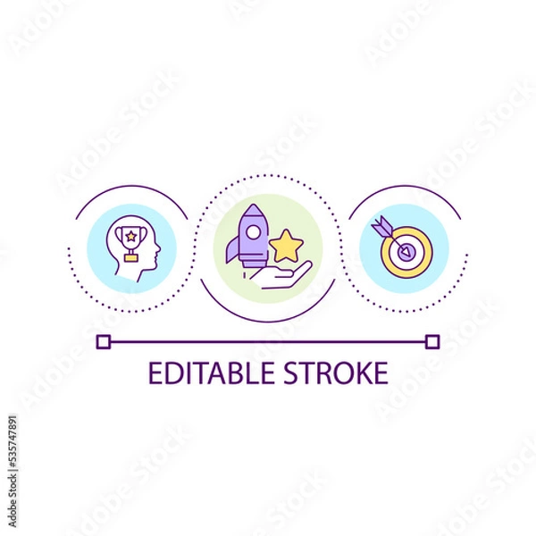 Fototapeta Objective goals setting loop concept icon. Achievement and development. Achievable aims planning abstract idea thin line illustration. Isolated outline drawing. Editable stroke. Arial font used