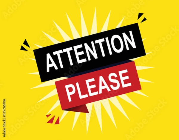 Fototapeta Vector Illustration attention please. Red and black vector label with yellow background.