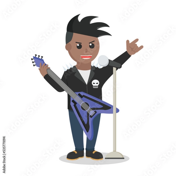 Fototapeta rock singer african appear on stage design character on white background
