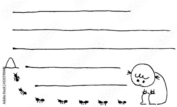 Obraz アリの行列を眺める女の子