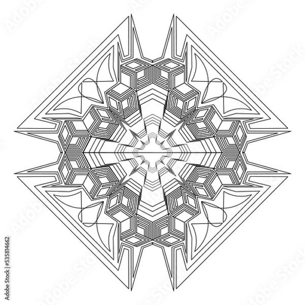 Fototapeta Black linear rosette. Sign for registration of a security document. Geometric shapes from thin lines. Vector symbol pattern.