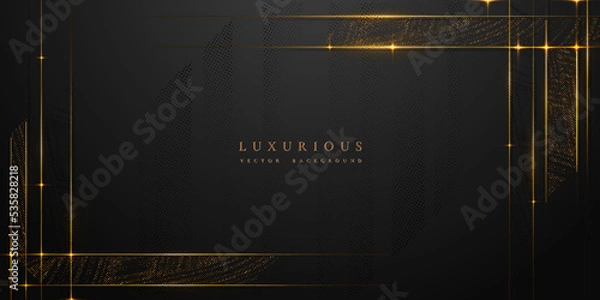 Fototapeta Abstract black and gold luxury vector background with abstract gold dots and shining golden lines.
