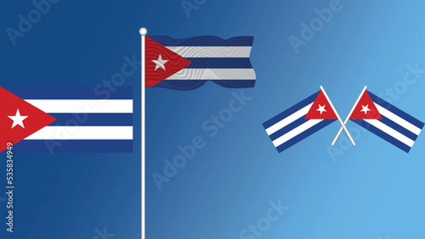 Fototapeta Waving flag of Cuba on the blue transition background vector and illustration