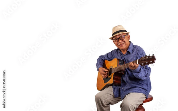 Obraz asian old man playing guitar