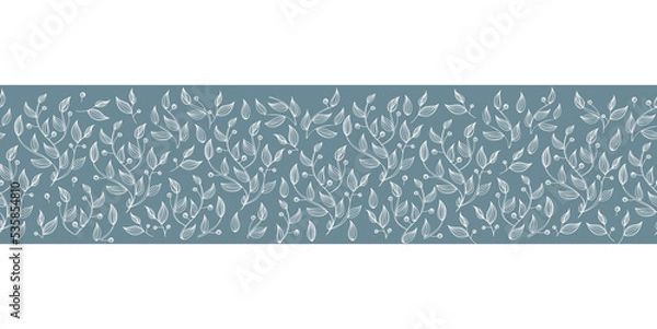 Fototapeta seamless brush, border with plant design. floral frame background template with leaves, branches seamless borders, greenery frame.
