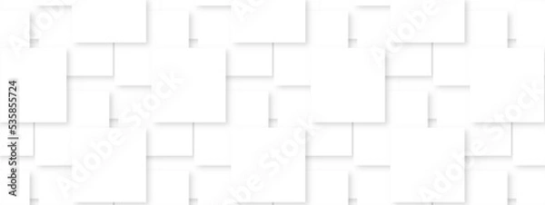 Fototapeta Abstract white geometric overlapping square pattern, design of technology background with shadow. Vector illustration. You can use for add, poster, design artwork, template, banner, wallpaper