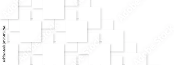 Fototapeta Abstract white geometric overlapping square pattern, design of technology background with shadow. Vector illustration. You can use for add, poster, design artwork, template, banner, wallpaper