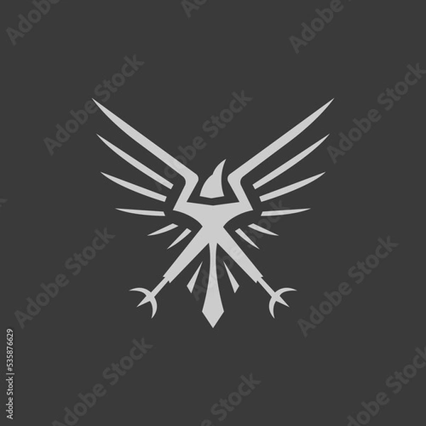 Fototapeta Raven logo concept inspiration. Wild and strong raven icon isolated on dark background. Awesome raven logo.