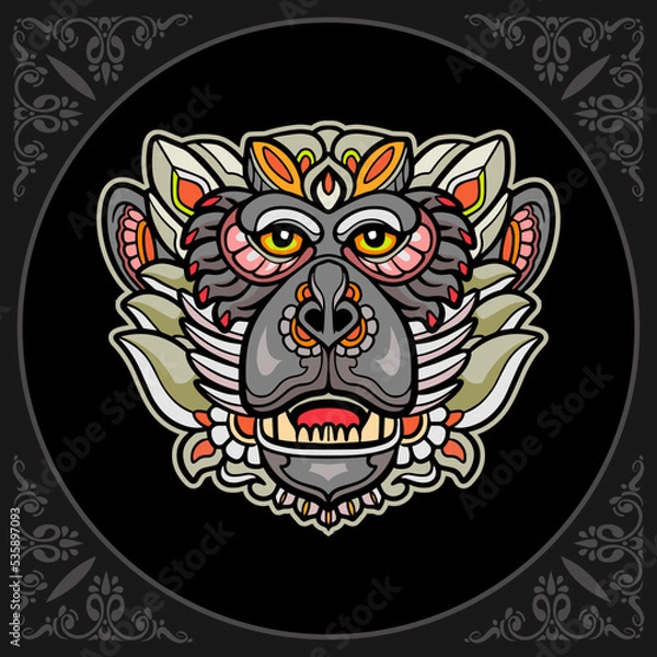 Fototapeta Colorful monkey head mandala arts isolated on black background