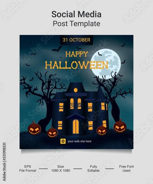 Fototapeta Happy Halloween Social media post template design. Very suitable for social media posts, banners, cards, websites etc.